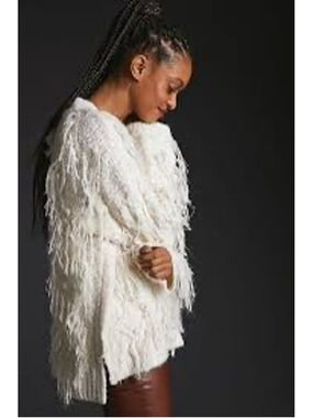 DO+BE Ivory/Cream Shaggy Fringe Loop Knit Open-Front Cardigan Size Small Boho
